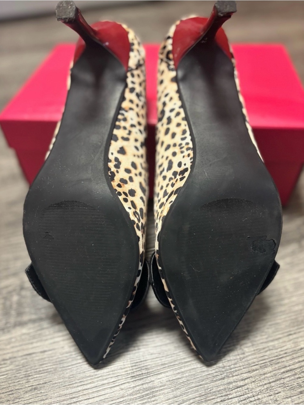 Betsey Johnson Leopard Print Pointed Toe Heels with Multicolor Beaded Bow - Picture 5 of 11